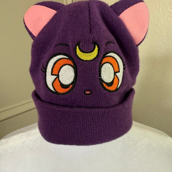 Sailor Moon Luna Cat Beanie Knit Hat Purple Toei Animation Kawaii Anime - Picture 1 of 5